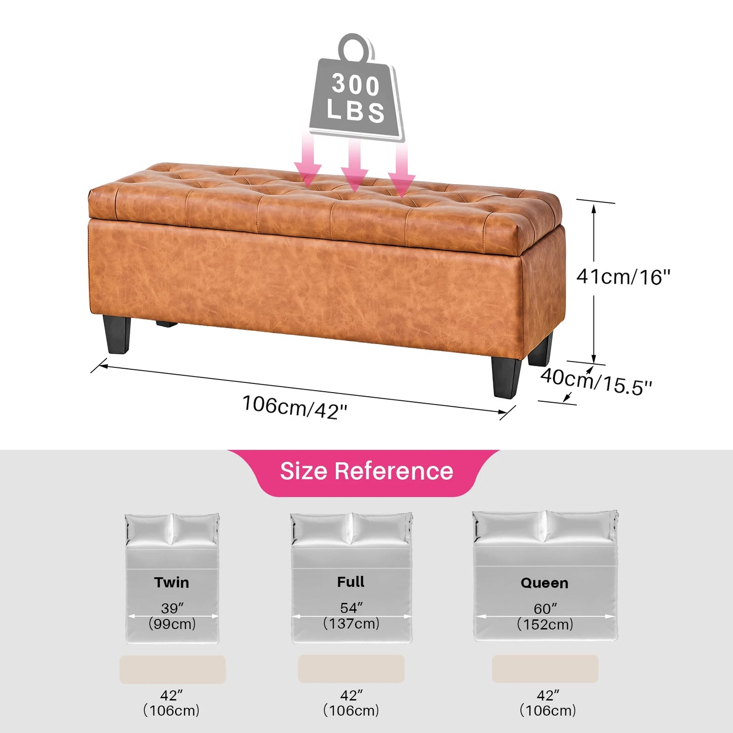 Redlife Storage Ottoman Bench Tufted Lid And Safety Hinge