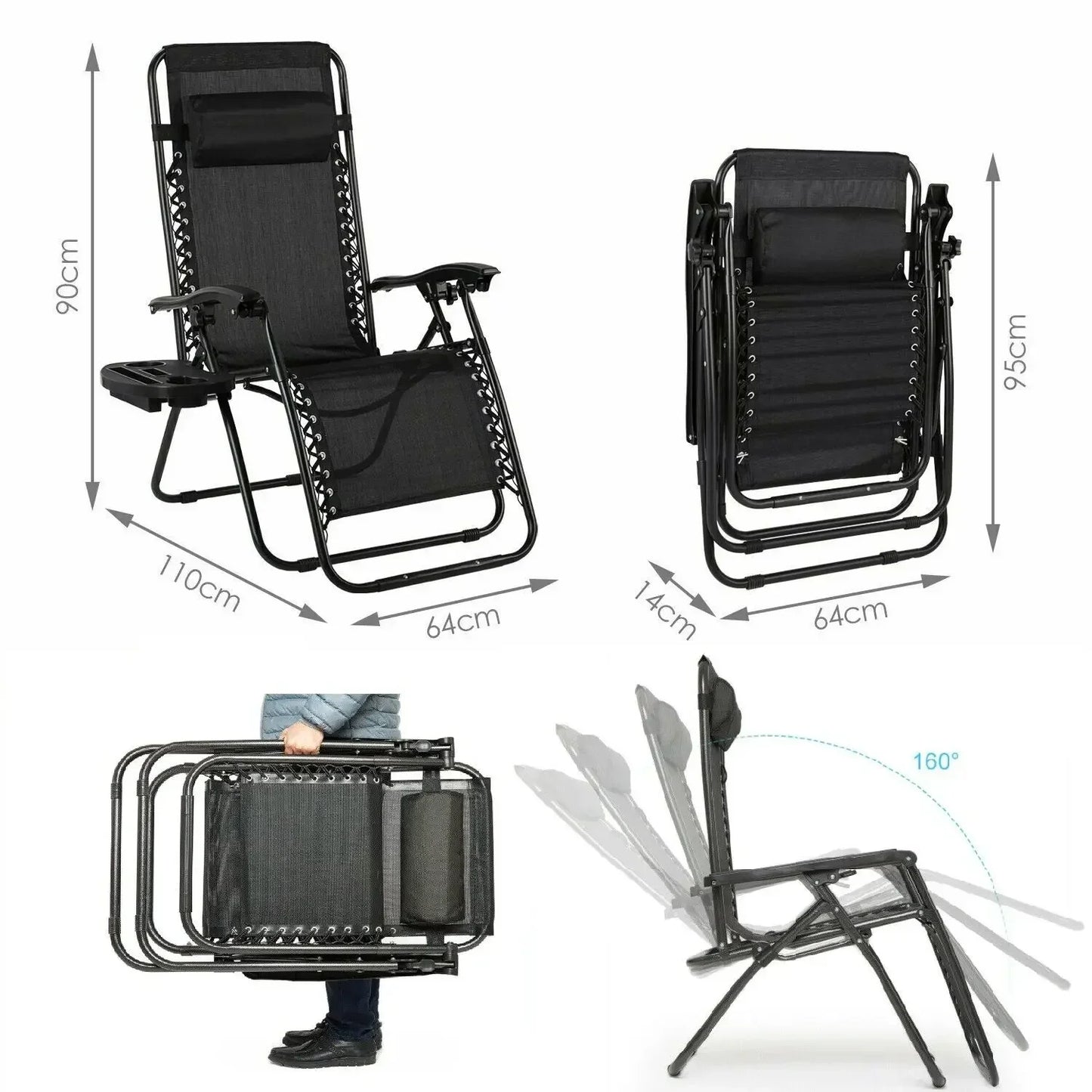 Folded Outdoor Zero Gravity Folding Lounge Chair Cup Holder