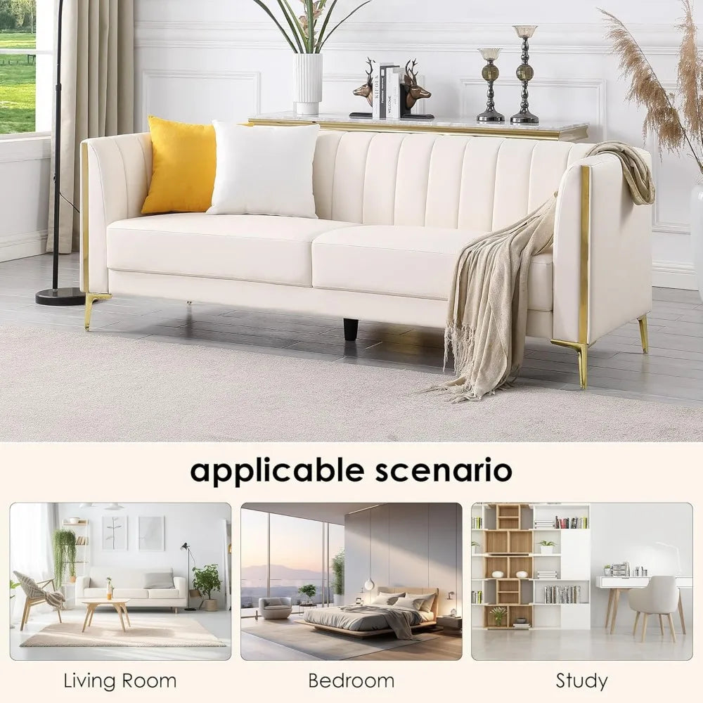 XMSJ Modern Faux Leather Sofa 3 Seater With Gold Legs