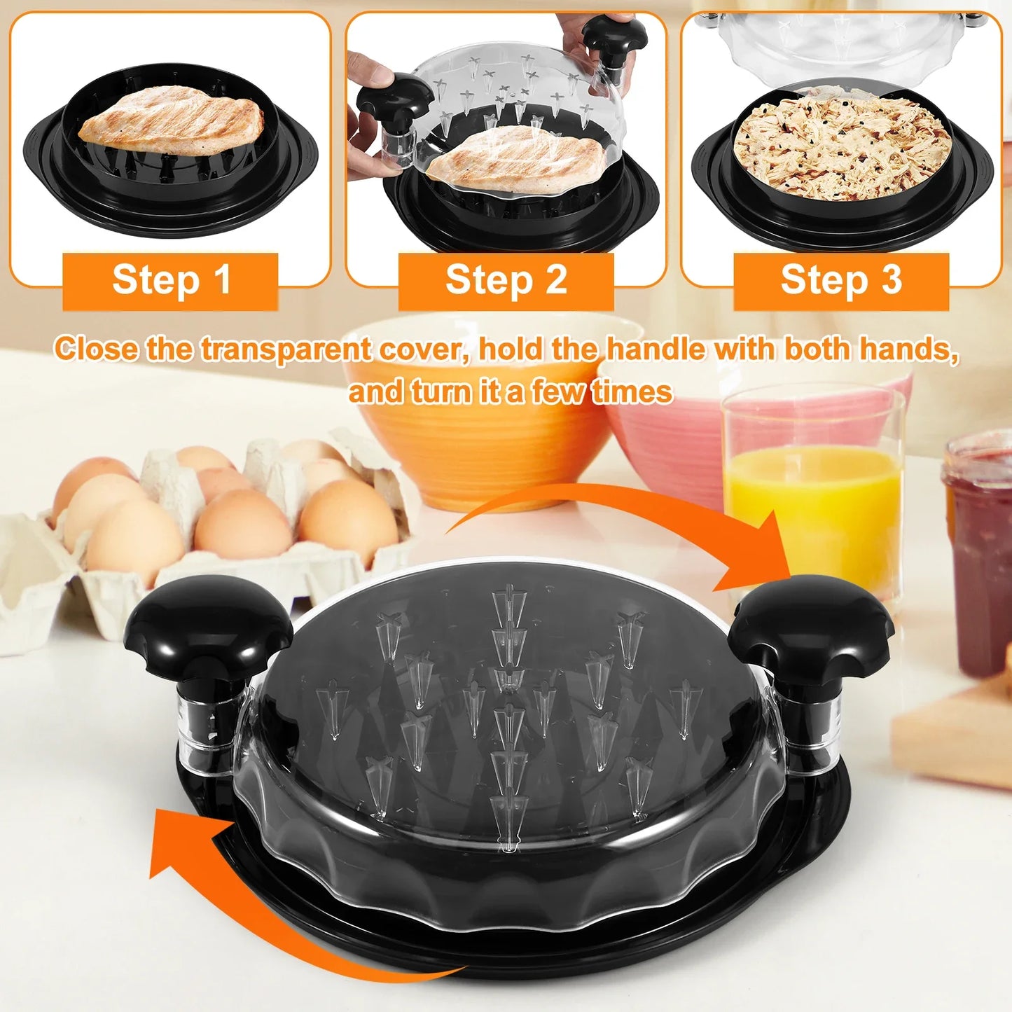 Efficient Chicken Shredder with Clear Lid and Ergonomic Handle