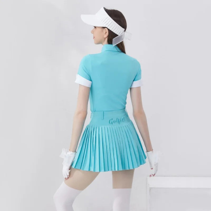 WH Light Snow Women Golf Sport TShirt Pleated Skirt