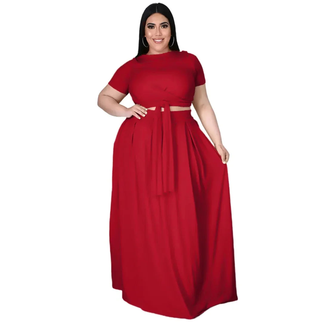 Stylish Plus Size Women's Two-Piece Skirt and Top Set