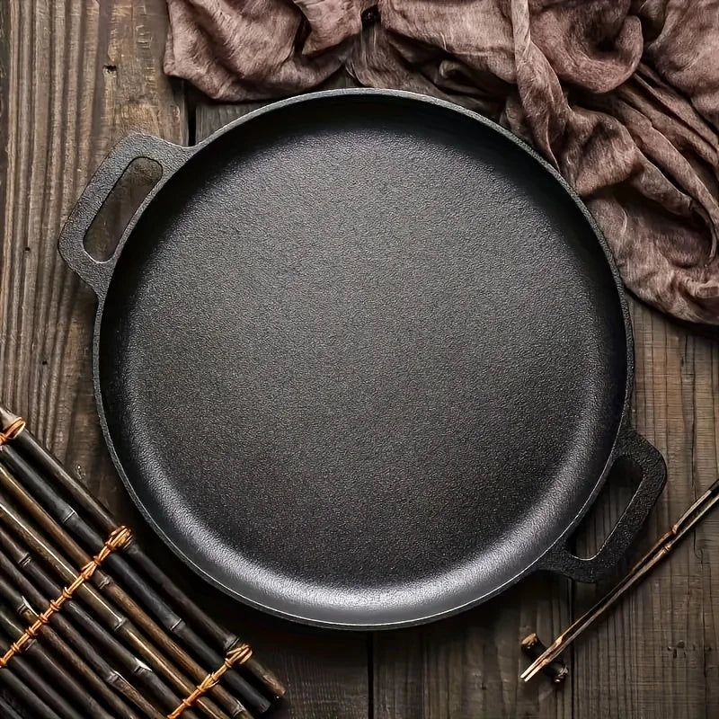 Cast Iron Non-Stick Griddle Pan for Pizza and BBQ Cooking