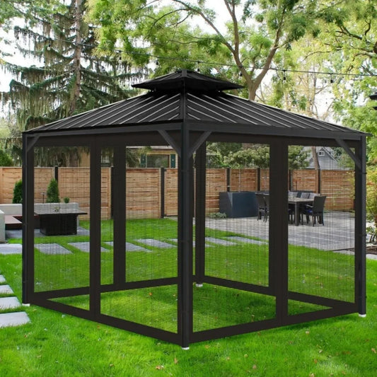 10 Foot by 12 Foot Outdoor Mesh Netting Screen 4 Panel Sidewall with Zipper Universal Replacement Mosquito Netting
