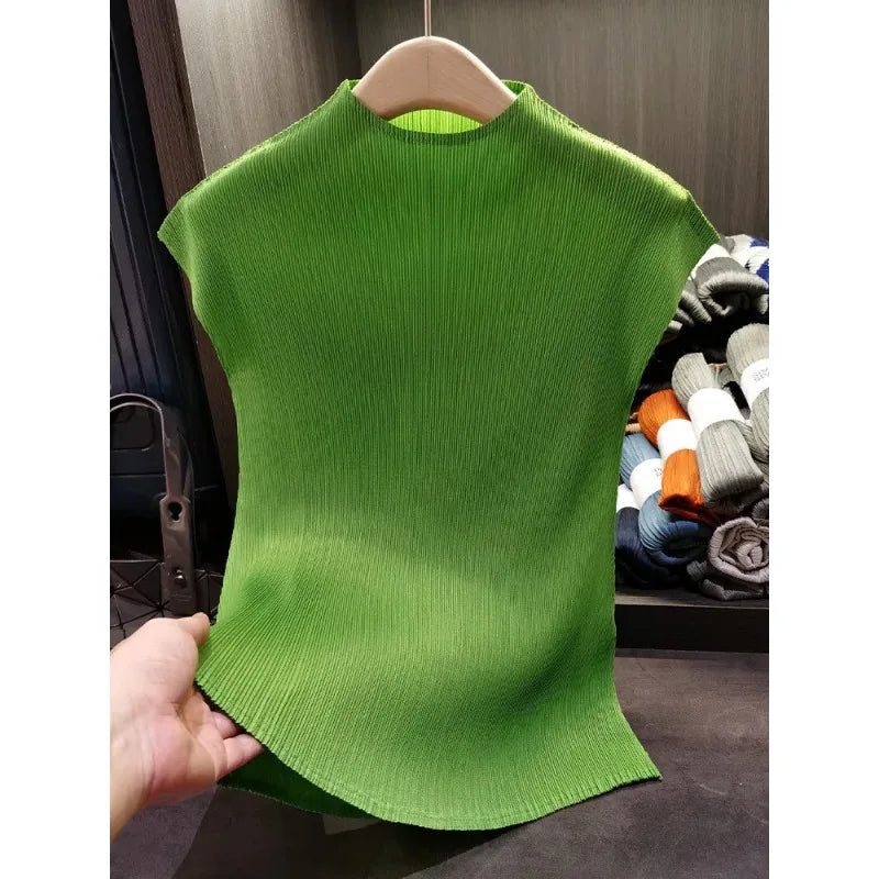 YUDXCN Women Pleated Top with Stand Up Collar