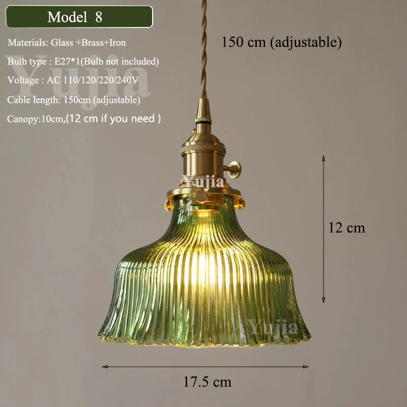 Multi Style Green Glass Pendant Light Vintage Light Fixtures Modern Chandelier Lamp for Kitchen Island
