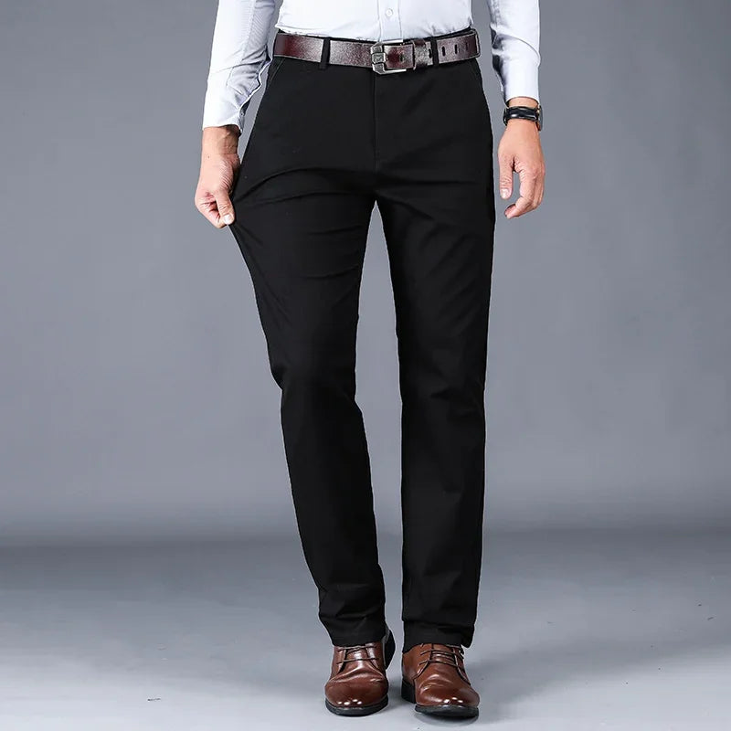 Men's Classic Straight Loose Casual Pants with Elastic Waistband