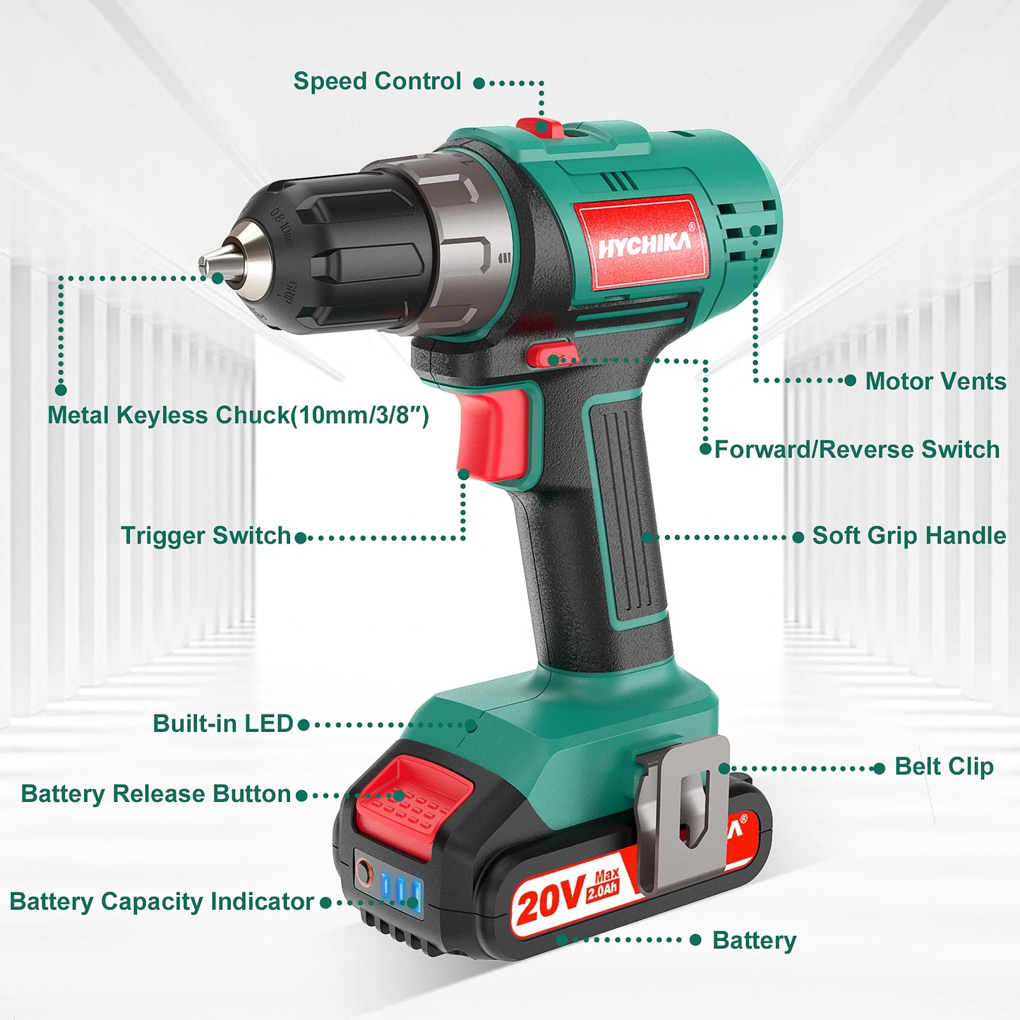 HYCHIKA Cordless Electric Screwdriver with LED Light and Charger
