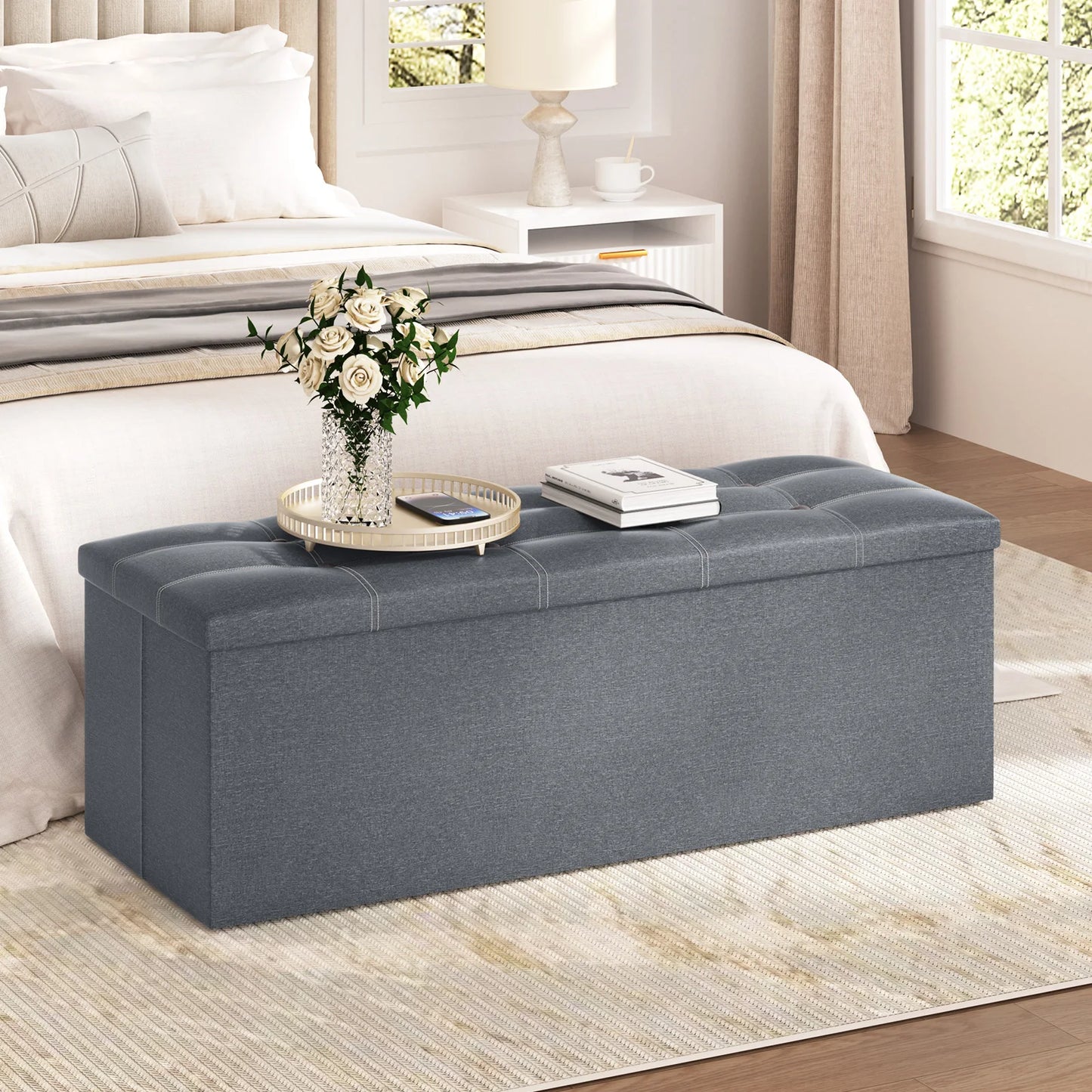 Hommpa Storage Ottoman Bench With Divider And Foot Stool