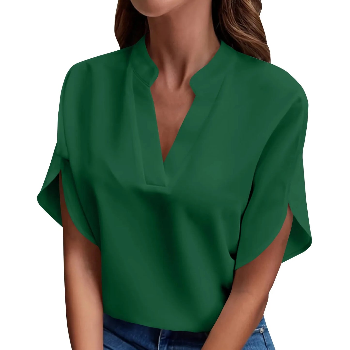 CN Guangdong Summer V Neck Loose Blouse for Women