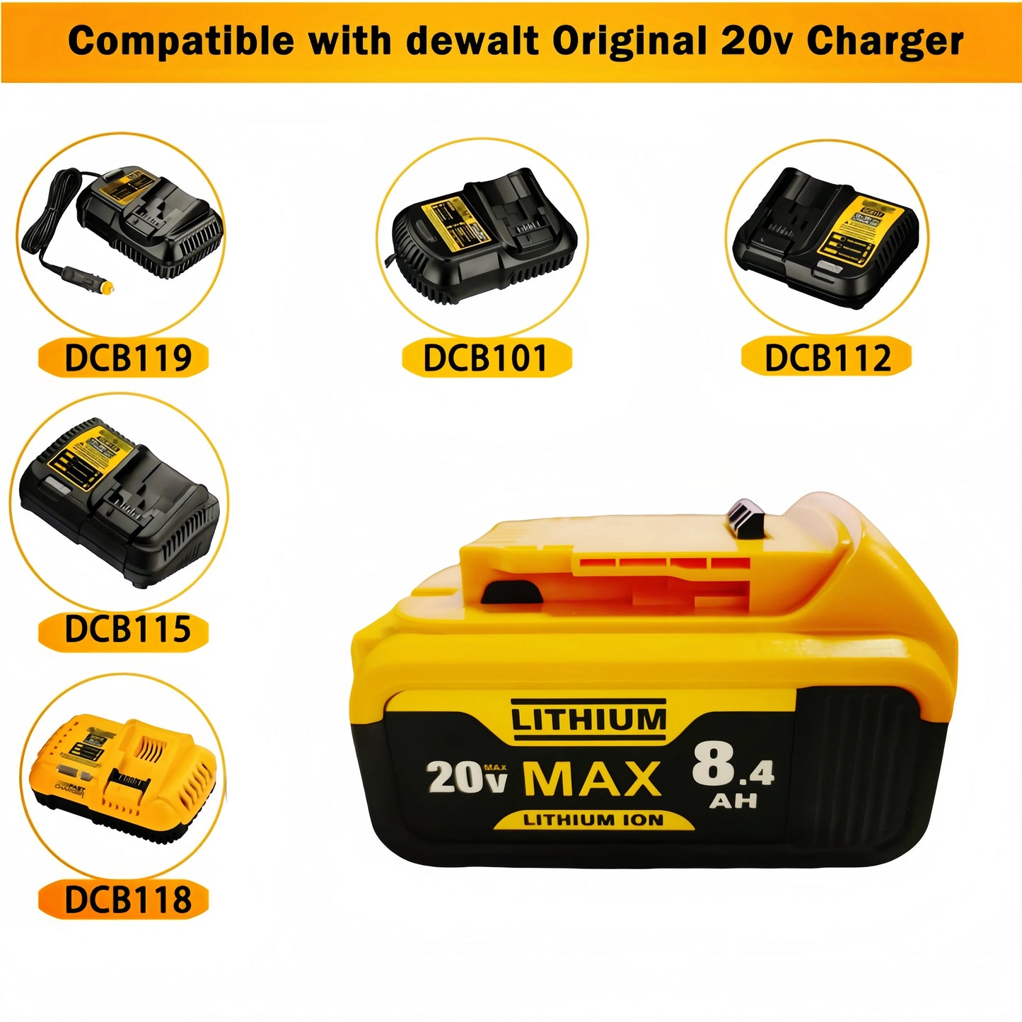 Replace DeWei 20V 8.4Ah DCB205 Hand Drill Battery for Electric Tools