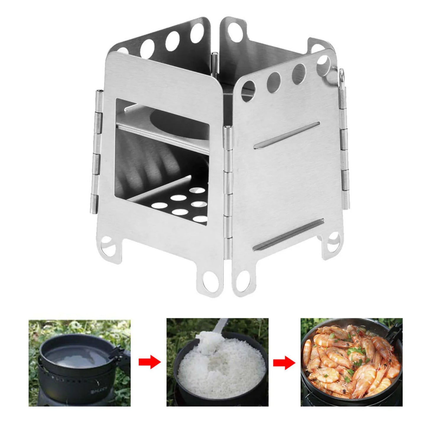 Portable Stainless Steel Folding Wood Stove for Outdoor Cooking