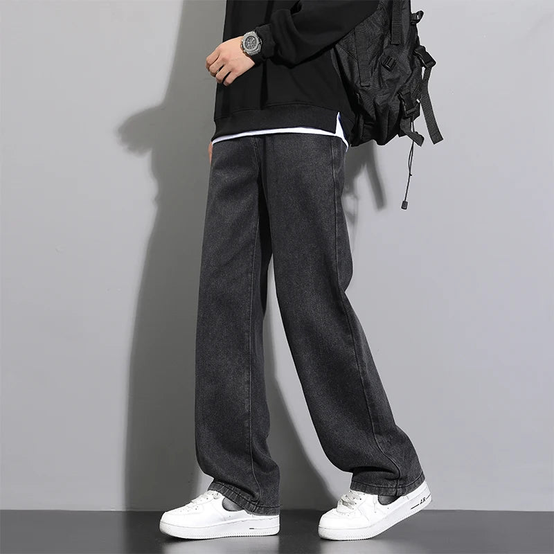 Korean Men's Casual Wide-Leg Jeans for Effortless Style