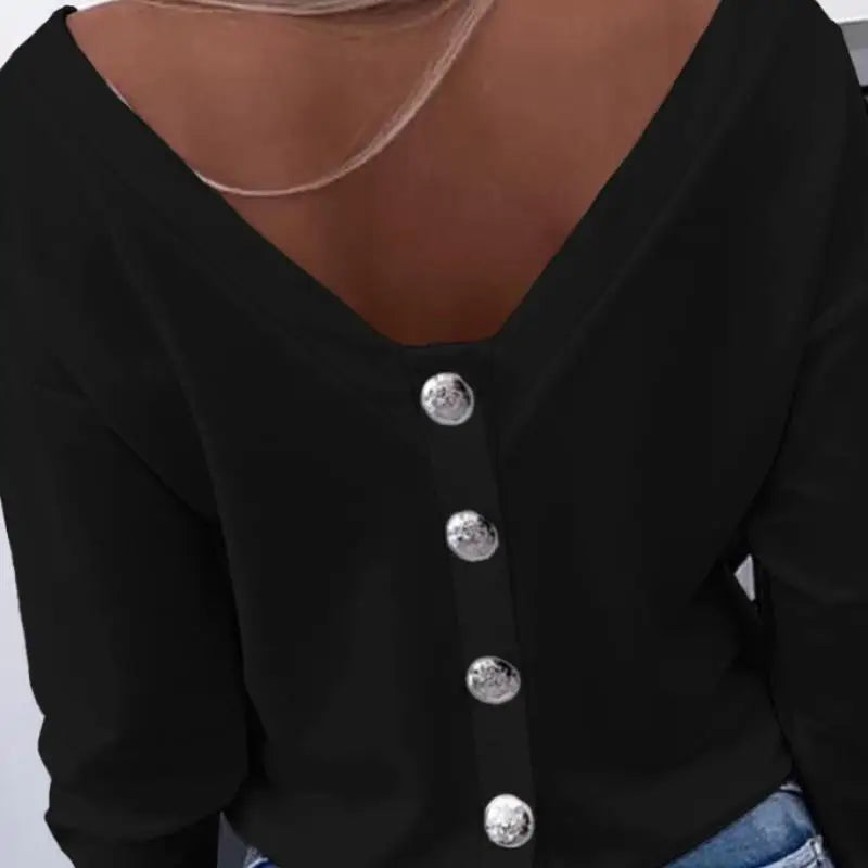 SURE XIAO STORY Autumn Long Sleeve Back Button Pullover