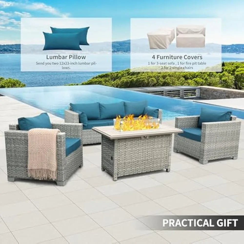HUANZHUANG Outdoor PE Rattan Wicker Patio Furniture Set 4 Piece Conversation Sofa Chairs