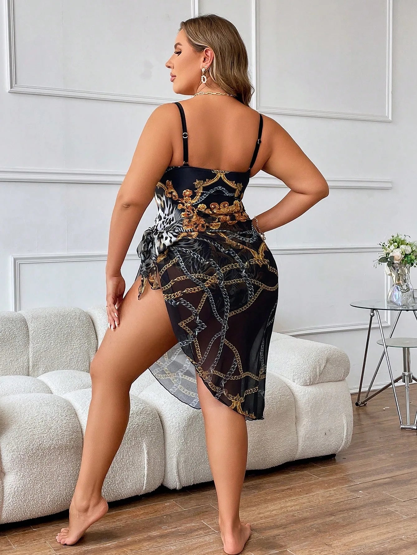 Women's Vintage Printed Plus Size Tummy Control Swimsuit Monokini