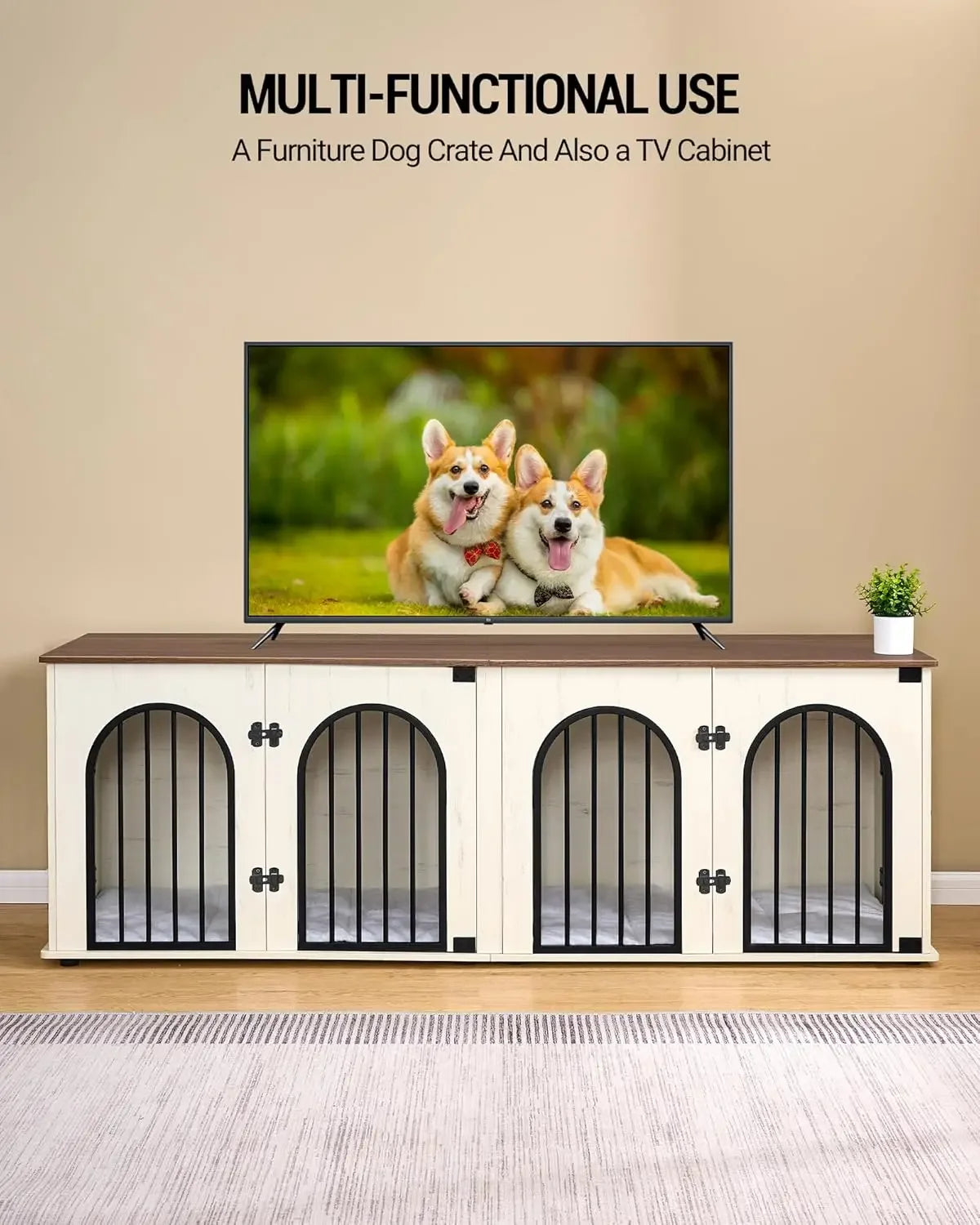 Stylish Dog Crate Furniture with Divider and Side Table