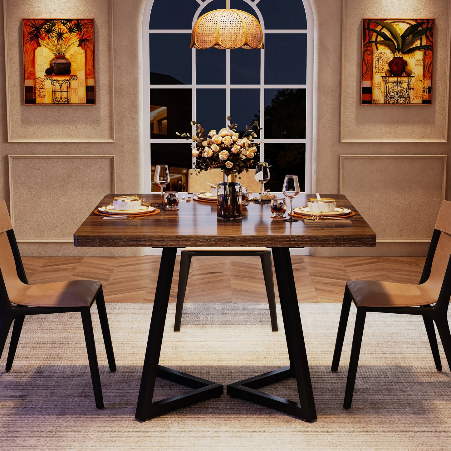 Tribesigns Square Dining Table For Four Industrial Wood