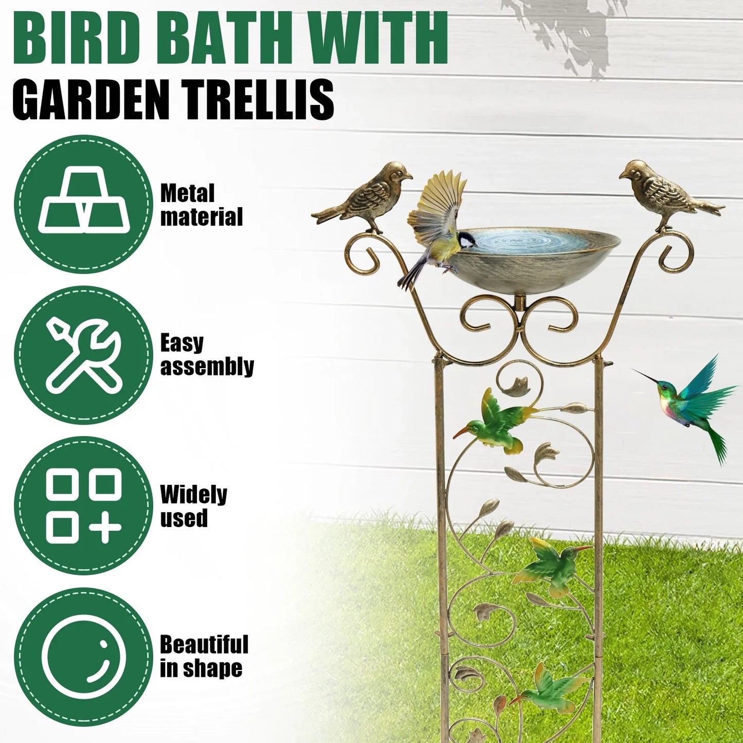 Metal Garden Trellis Bird Bath with Decorative Bird Design