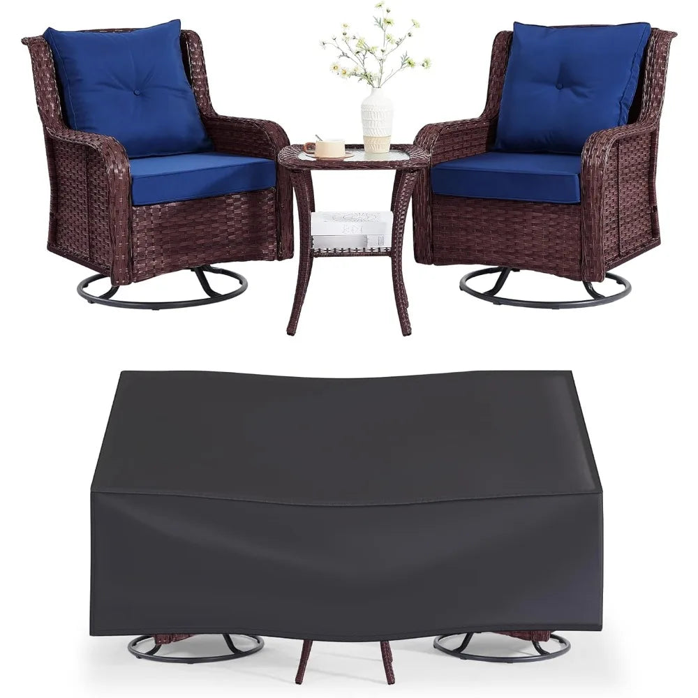 HUANZHUANG Patio 3 Piece Wicker Set With Swivel Chairs