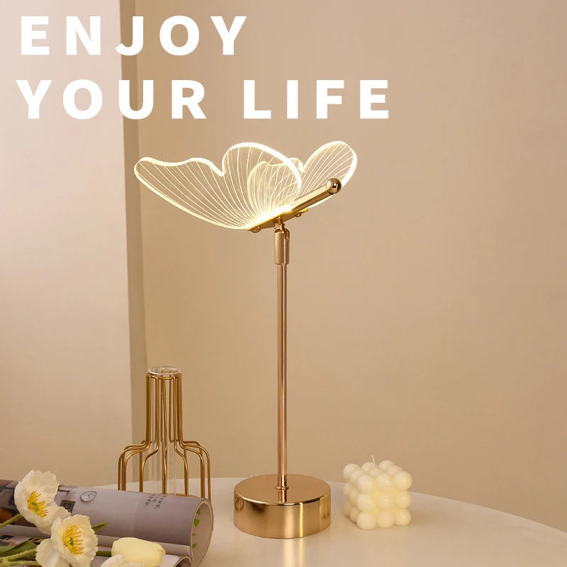 Butterfly LED Table Lamp Retro Gold Acrylic Desk Decor