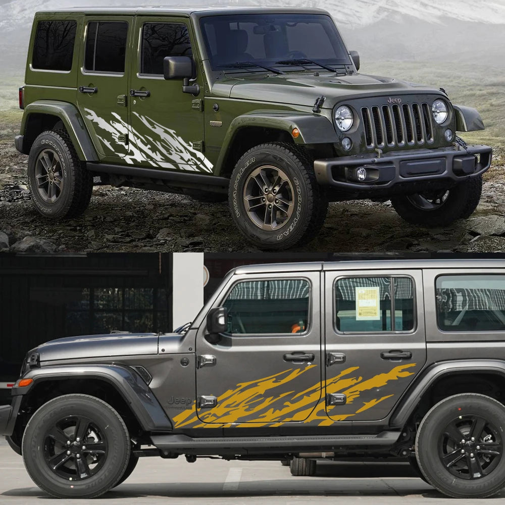 Car Door Side Stickers For Jeep Wrangler JK JL TJ YJ Mud Splashing Vinyl Film Decals Auto Tuning Accessories
