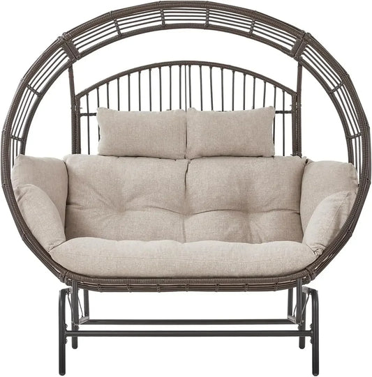 Cozy Outdoor Glider Egg Chair for Two with Thick Cushions