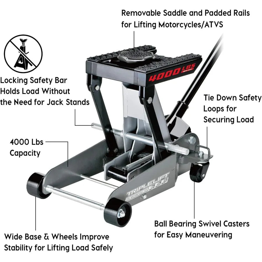 Floor Jack For Cars Trucks Motorcycles And ATVs With Triple Lift