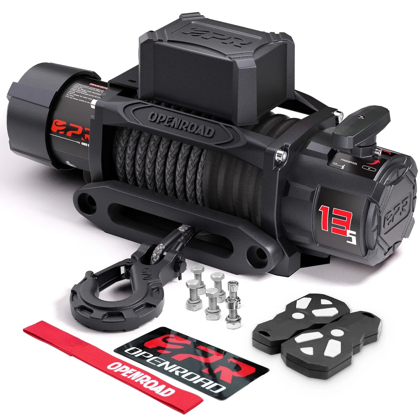 OPENROAD 12V 13500lb IP68 Waterproof Recovery Winch With Synthetic Rope