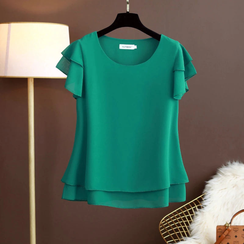 YUQI Fashion Summer Plus Size Loose Casual Chiffon Blouse Top
