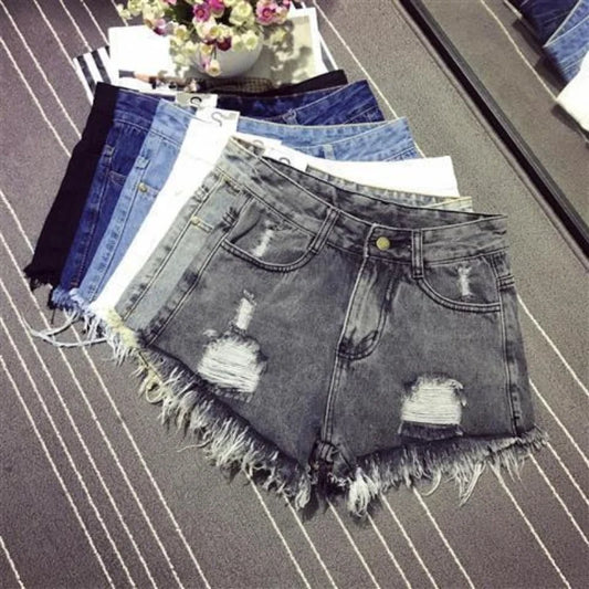CN Guangdong High Waist Hollow Out Denim Shorts Women