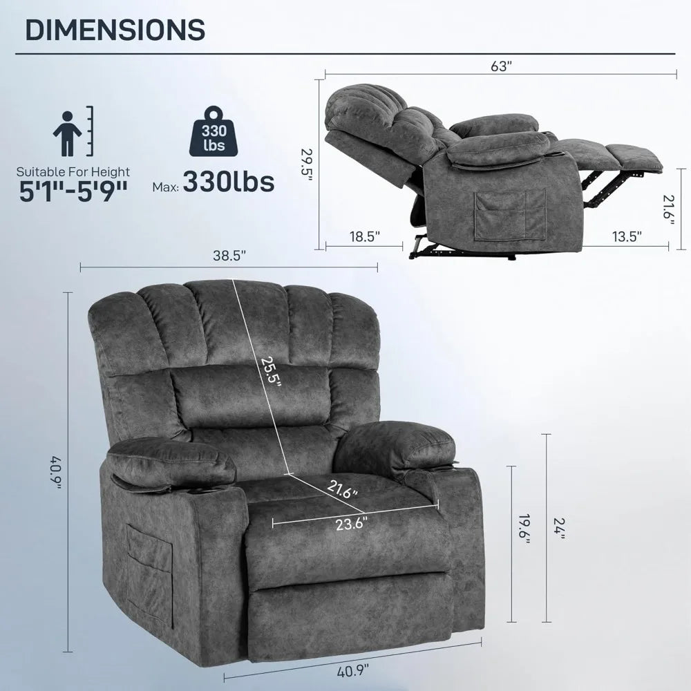 XMSJ Modern Recliner Chair Ergonomic Lounge Single Sofa