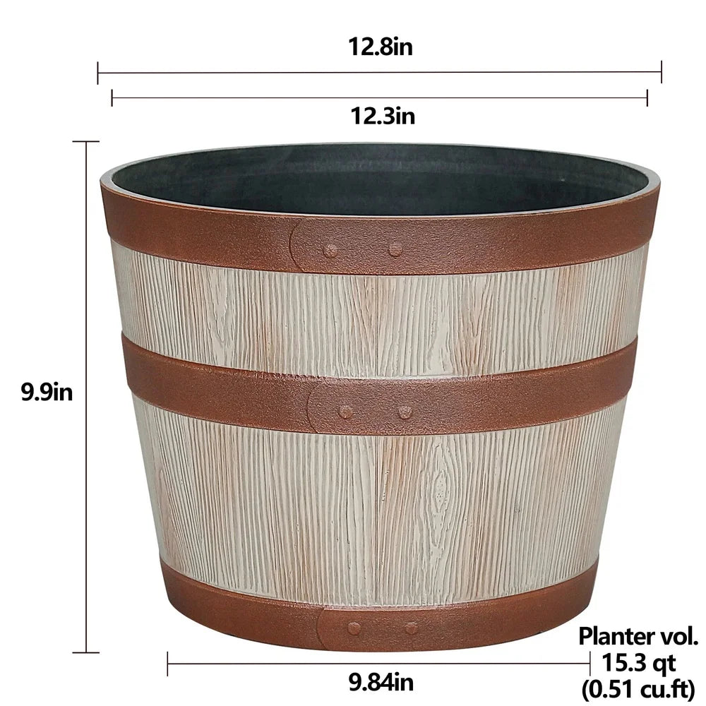 Whiskey Barrel Resin Planter for Indoor and Outdoor Use