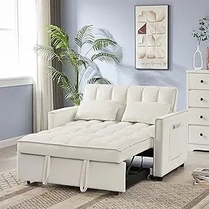 Modern 3-in-1 Convertible Sofa Bed with Swivel Side Table