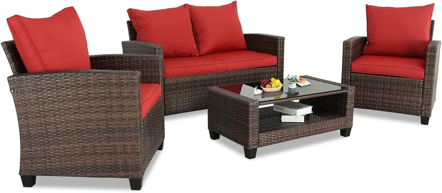 3 4 5 Pieces Patio Furniture Sets Outdoor Sectional Wicker Set Outdoor Conversation Set Patio Loveseats with Coffee Table