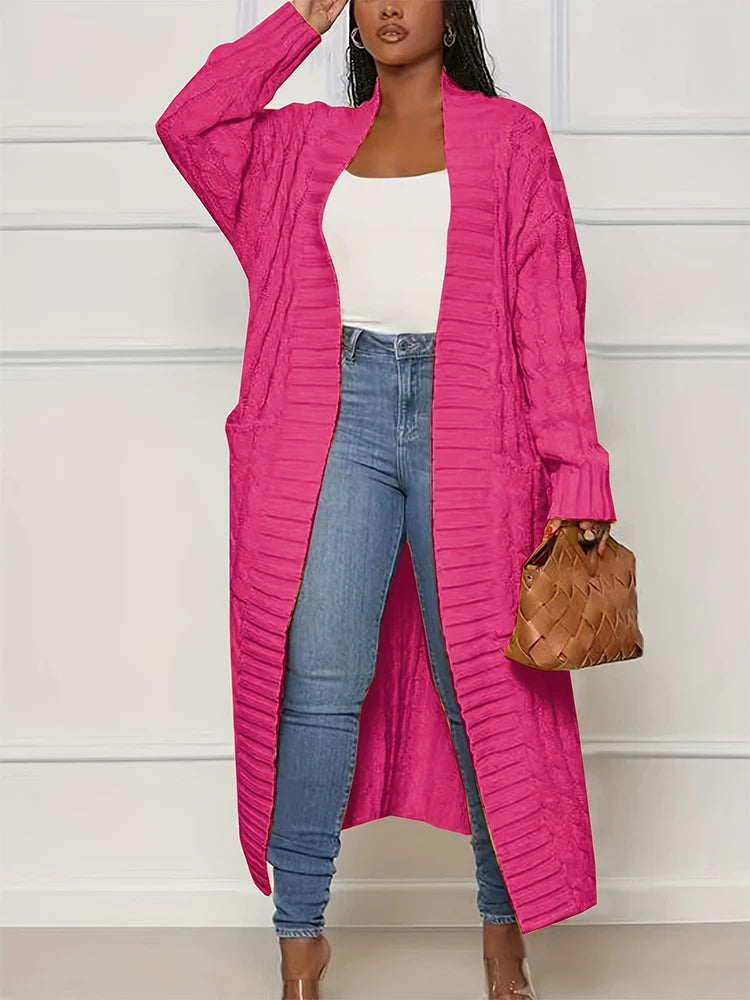 Women's Long Cardigan With Pockets Knit Sweater Acrylic