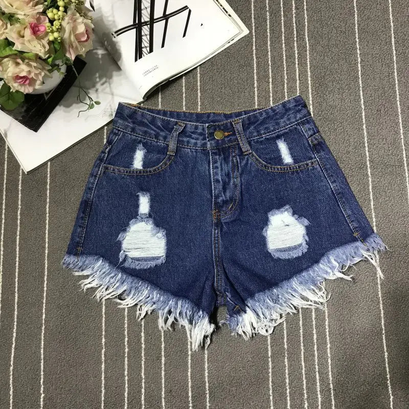 CN Guangdong High Waist Hollow Out Denim Shorts Women