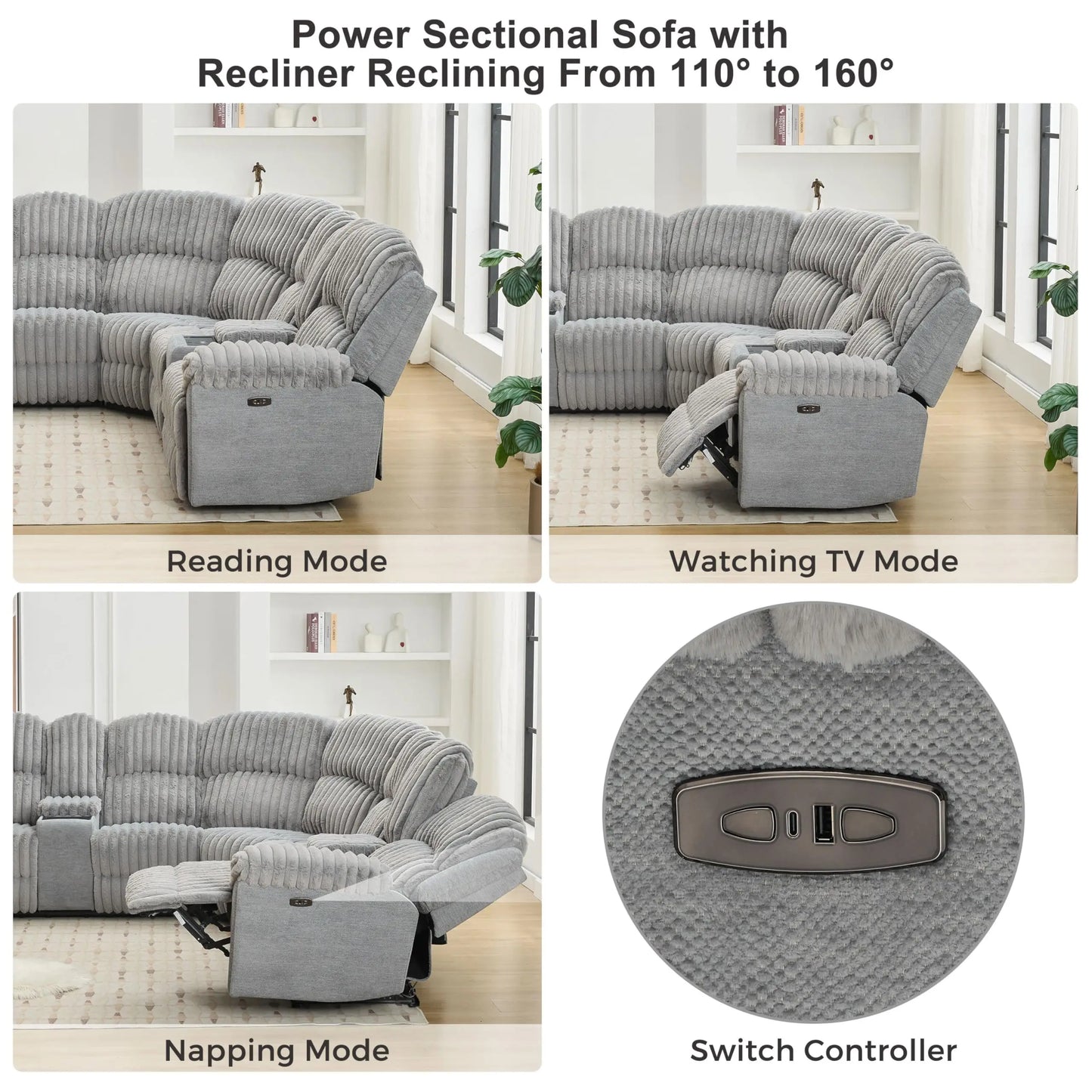 TODRANICN Power Reclining L Shaped Fuzzy Rabbit Plush Sofa