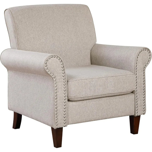 Comfy Upholstered Living Room Chair with Rolled Armrest