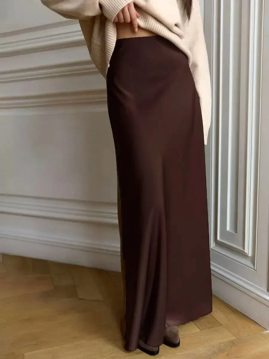 Elegant Women's Satin Maxi Skirt for Spring and Summer