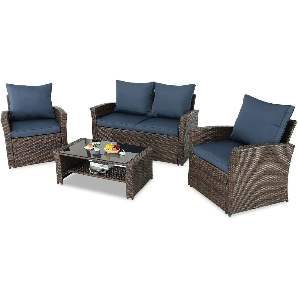 3 4 5 Pieces Patio Furniture Sets Outdoor Sectional Wicker Set Outdoor Conversation Set Patio Loveseats with Coffee Table