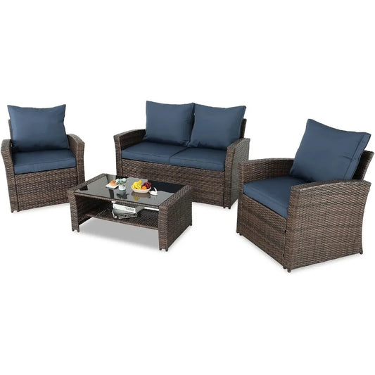 3 4 5 Pieces Patio Furniture Sets Outdoor Sectional Wicker Set Outdoor Conversation Set Patio Loveseats with Coffee Table