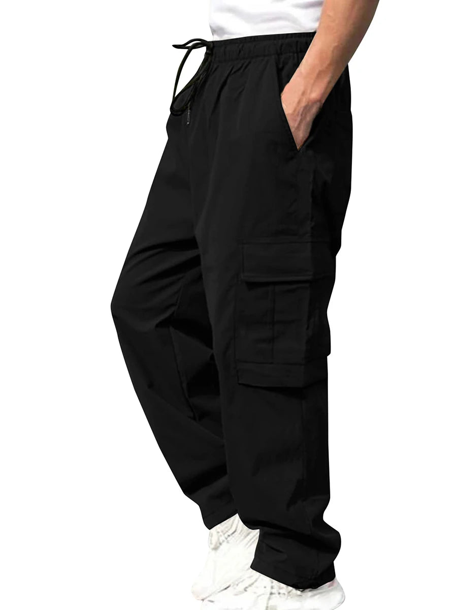 Hirigin Men's Loose Cargo Pants With Pockets Drawstring Waist