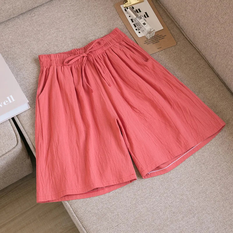 Women’s Casual High Waist Cotton Shorts with Pockets