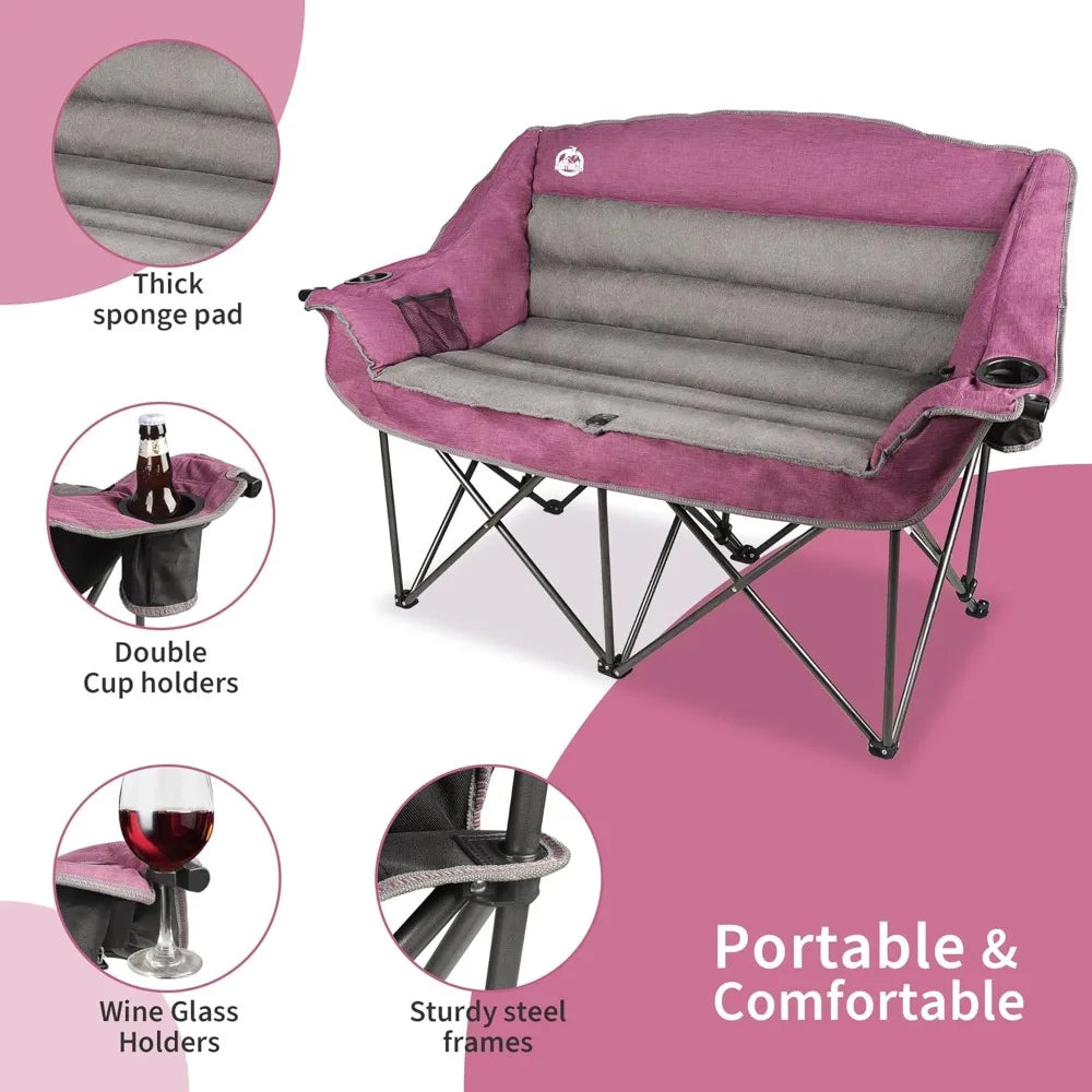 Heavy Duty Folding Duo Chair With Cup Holders And Carry Bag