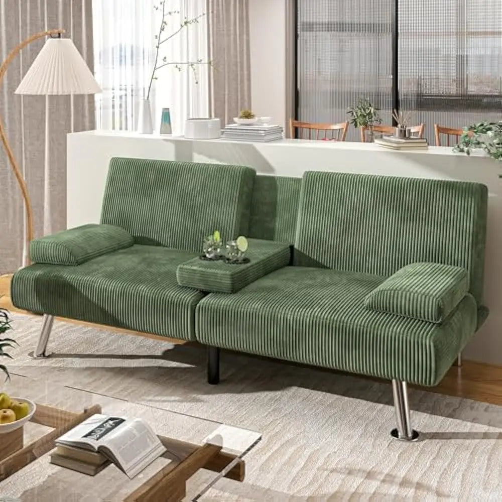Convertible Sofa Bed with Removable Armrests and Cup Holders