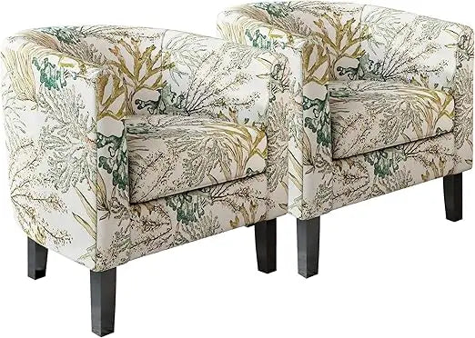 Linen Round Accent Barrel Chairs Set of Two