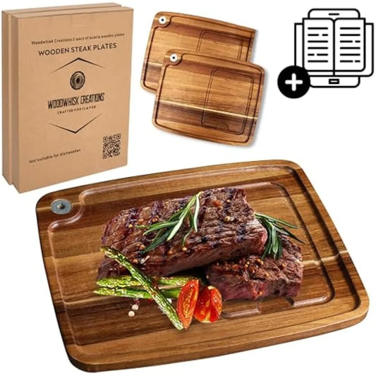 Wooden Steak Plates with Juice Channel for BBQ Lovers