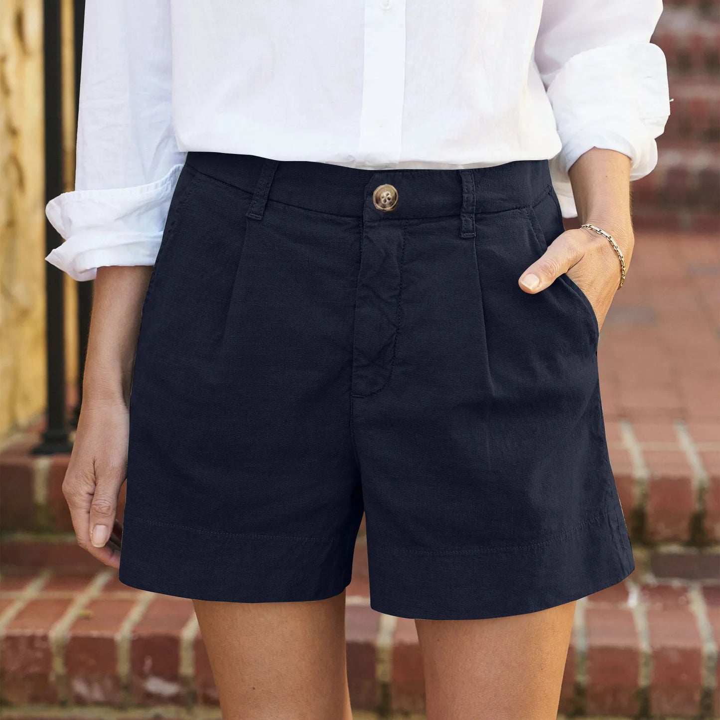 Cotton Linen High Waist Shorts for Women