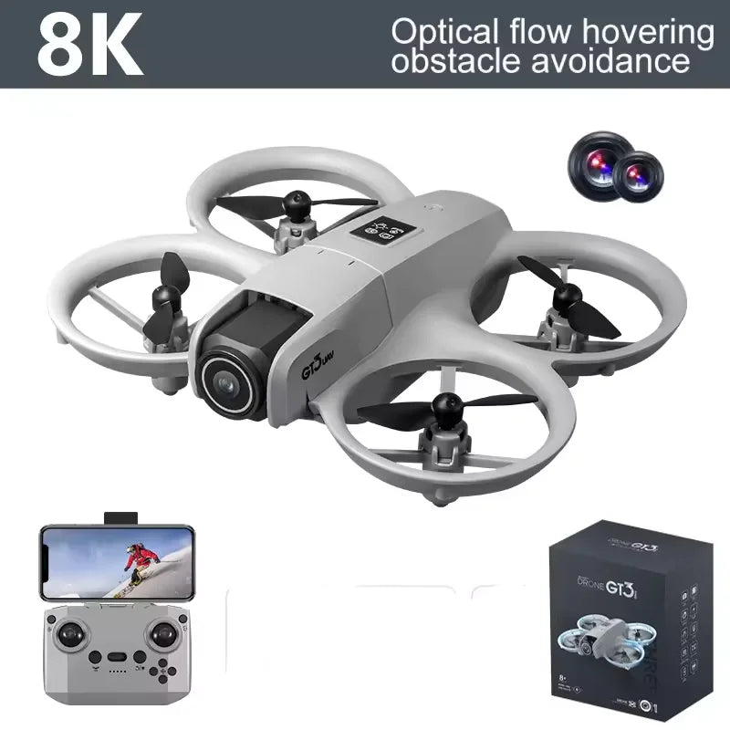 GT3 Mini LED Foldable Drone GPS 8K HD Dual Camera Brushless Motor Obstacle Avoidance Quadcopter RC Toys Gifts